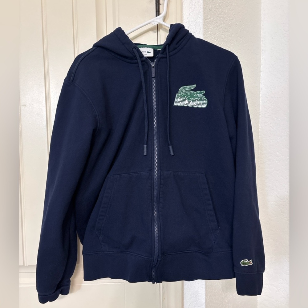Lacoste Navy Full Zip Hoodie women’s Large Crocodile Logo Sweatshirt
